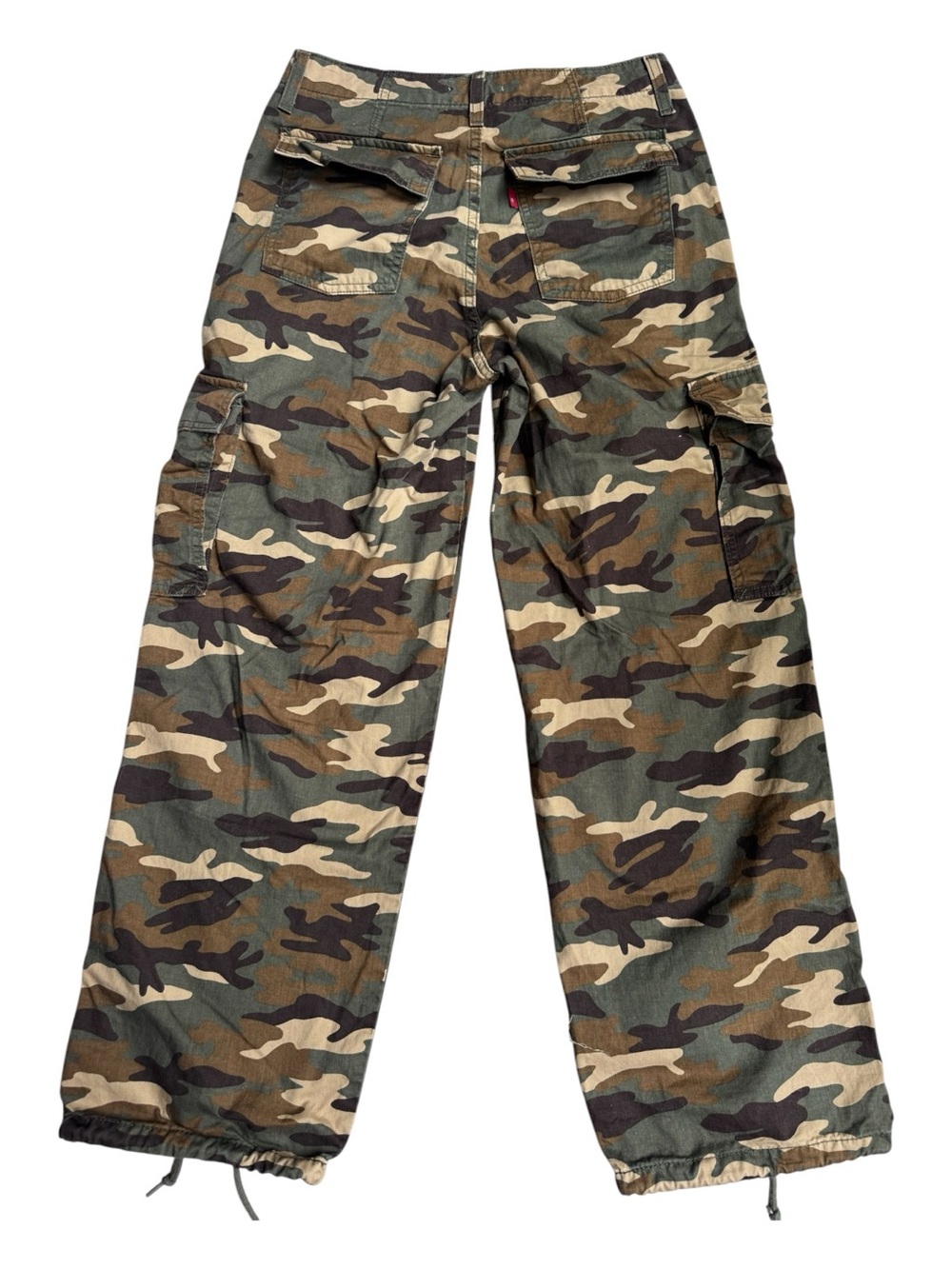 Levi's '94 Baggy Cargo Pants Womens 26 Green Camo Jogger Drawstring Cuffed Hem